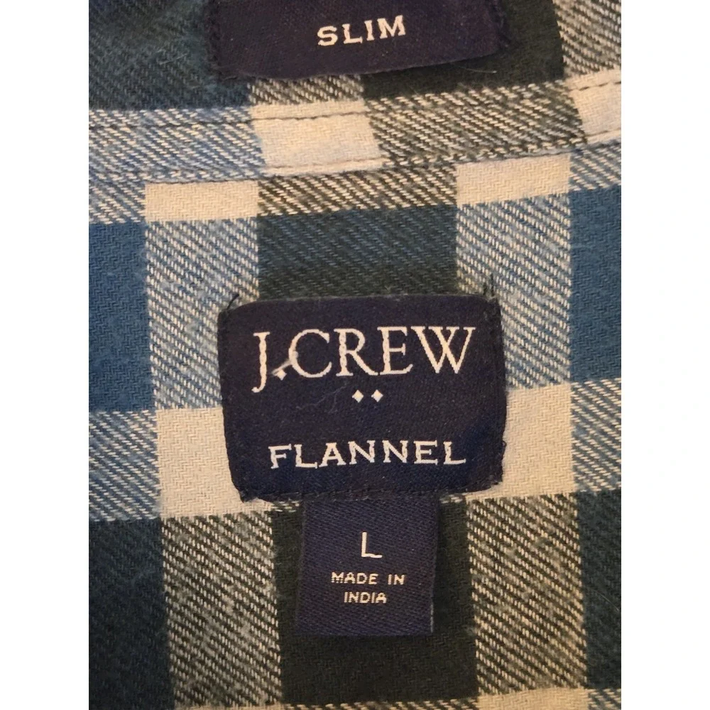 J. Crew Flannel Shirt‎ Men's Large Slim Fit Blue/White Button Down Plaid